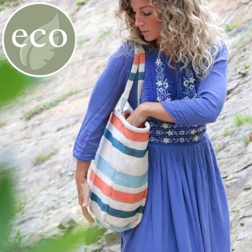 Blue Mix Striped Cotton Beach Bag by Peace of Mind